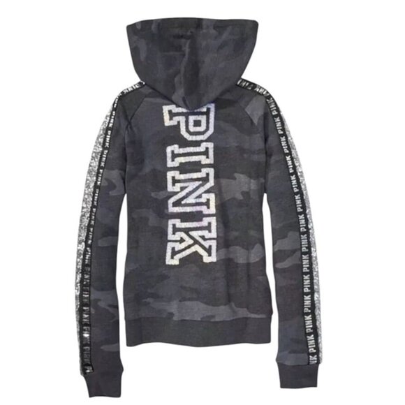 PINK Victoria's Secret Grey Camo Mermaid Bling Jacket & Jogger Set! EUC! - Picture 4 of 11